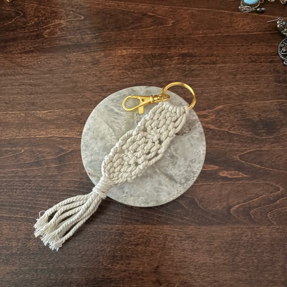 Elegant Cream Macrame Keychain